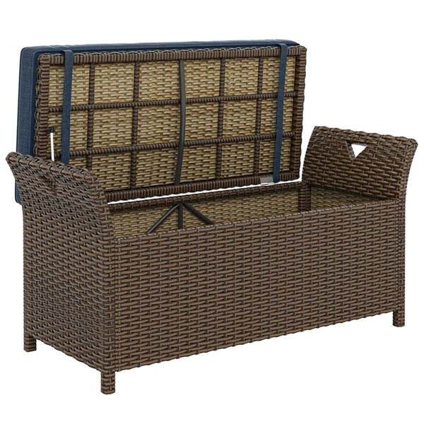 Outsunny 2-In-1 Outdoor Wicker Storage Bench - Navy Blue
