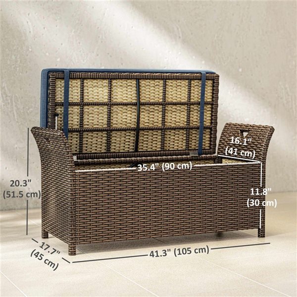 Outsunny 2-In-1 Outdoor Wicker Storage Bench - Navy Blue