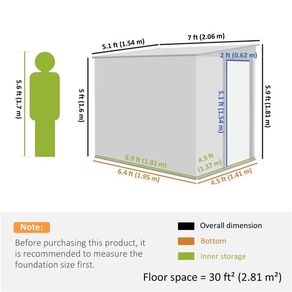 Outsunny 7-ft x 5-ft 2-Window Lean-to Outdoor Storage Shed with Foundation - Green