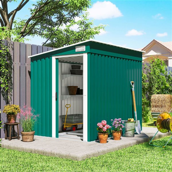 Outsunny 7-ft x 5-ft 2-Window Lean-to Outdoor Storage Shed with Foundation - Green