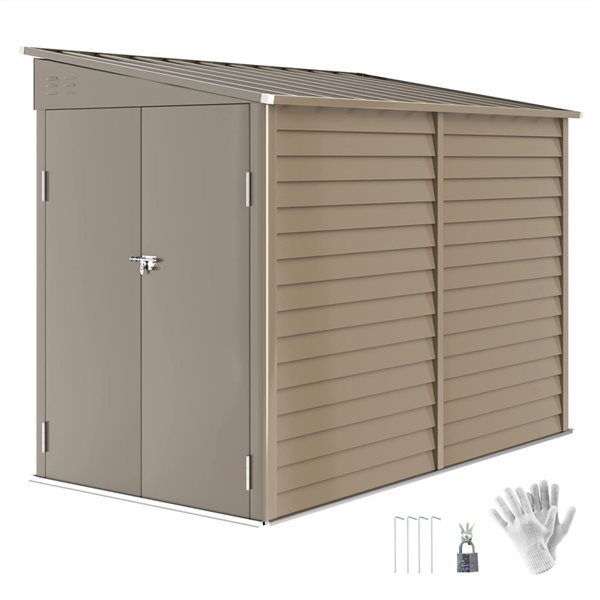 Outsunny 8.5-ft x 4.5-ft 2-Window Metal Outdoor Storage Shed with Lockable Doors - Brown