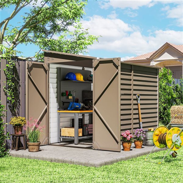 Outsunny 8.5-ft x 4.5-ft 2-Window Metal Outdoor Storage Shed with Lockable Doors - Brown