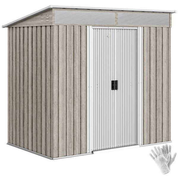 Outsunny 6.5-ft x 4-ft 4-Window Lockable Outdoor Storage Shed with Foundation Kit - Grey