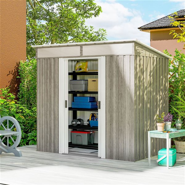 Outsunny 6.5-ft x 4-ft 4-Window Lockable Outdoor Storage Shed with Foundation Kit - Grey