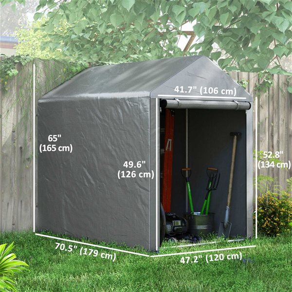 Outsunny 4-ft x 6-ft Portable Motorcycle and Garden Tool Storage Shed - Grey
