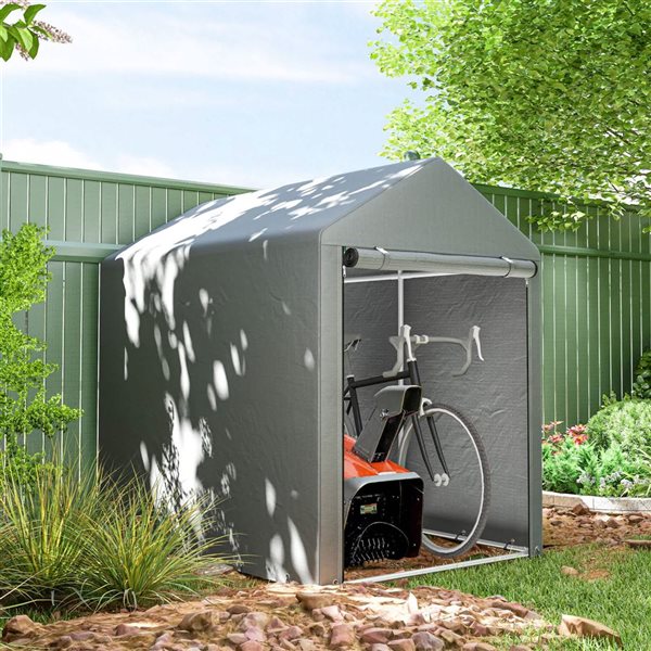 Outsunny 4-ft x 6-ft Portable Motorcycle and Garden Tool Storage Shed - Grey