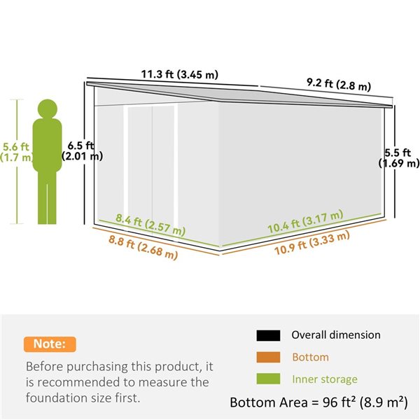 Outsunny 11-ft x 9-ft 2-Window Garden Storage Shed - Green