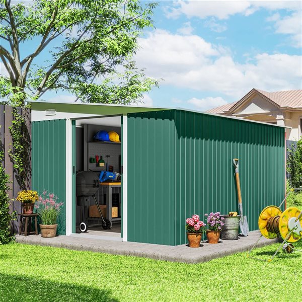 Outsunny 11-ft x 9-ft 2-Window Garden Storage Shed - Green