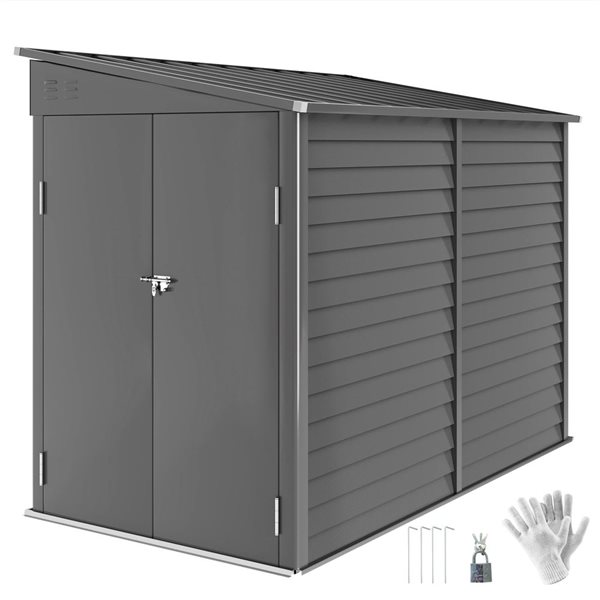 Outsunny 9-ft x 4.5-ft 2-Window Metal Outdoor Storage Shed with Lockable Doors - Grey
