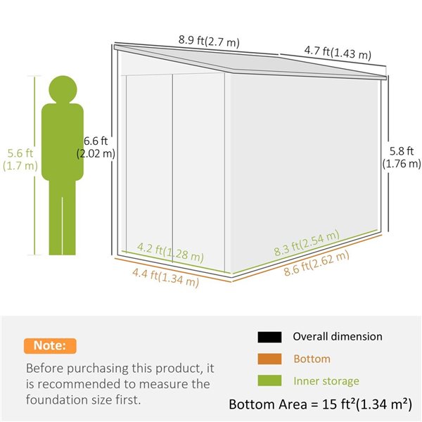 Outsunny 9-ft x 4.5-ft 2-Window Metal Outdoor Storage Shed with Lockable Doors - Grey