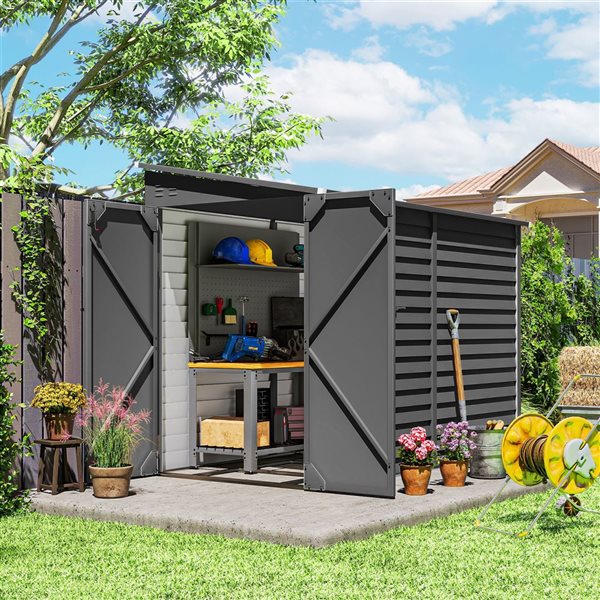 Outsunny 9-ft x 4.5-ft 2-Window Metal Outdoor Storage Shed with Lockable Doors - Grey
