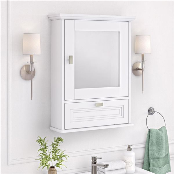 RiverRidge Home Geneva Medicine Cabinet w/ Mirror/Soft-Close Hinges/Dropdown Door + Adjustable Shelf - White