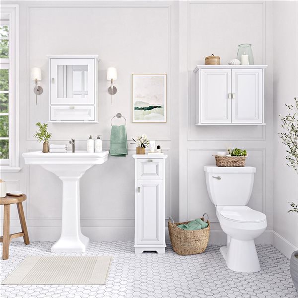 RiverRidge Home Geneva Medicine Cabinet w/ Mirror/Soft-Close Hinges/Dropdown Door + Adjustable Shelf - White