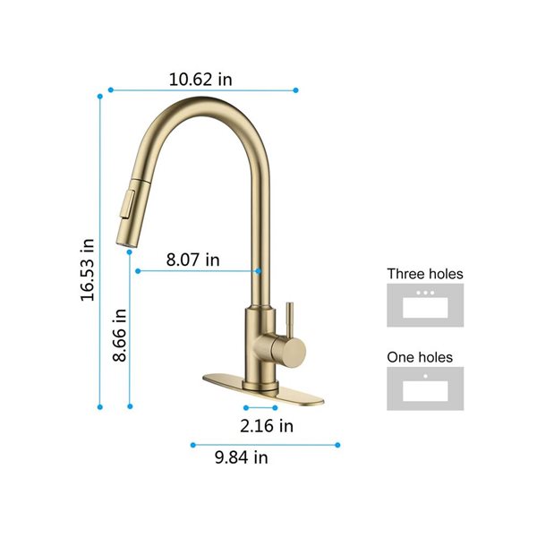 Clihome Single-Handle Kitchen Faucet w/ Pull-Down Sprayhead - Brushed Gold