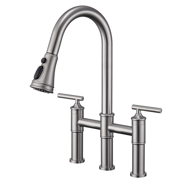 Clihome Double Handle Kitchen Faucet w/ Pull-Down Sprayhead - Brushed Nickel