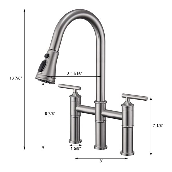 Clihome Double Handle Kitchen Faucet w/ Pull-Down Sprayhead - Brushed Nickel