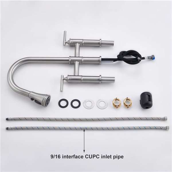 Clihome Double Handle Kitchen Faucet w/ Pull-Down Sprayhead - Brushed Nickel