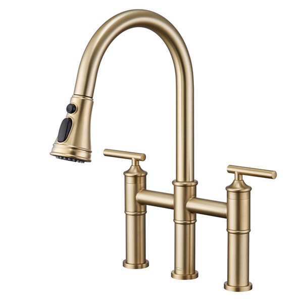 Clihome Double Handle Kitchen Faucet w/ Pull-Down Sprayhead - Brushed Gold