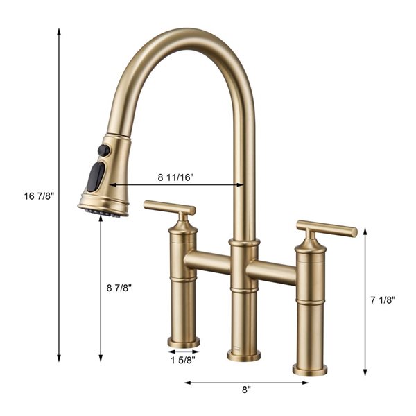 Clihome Double Handle Kitchen Faucet w/ Pull-Down Sprayhead - Brushed Gold