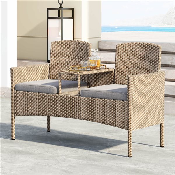 Sirio Lublin Tête-à-tête Outdoor Wicker Bench - Grey