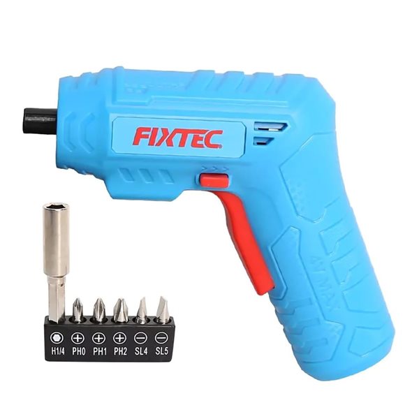 FIXTEC 4 V Li-Ion Cordless USB Rechargeable Screwdriver w/ 5 Drill Bits
