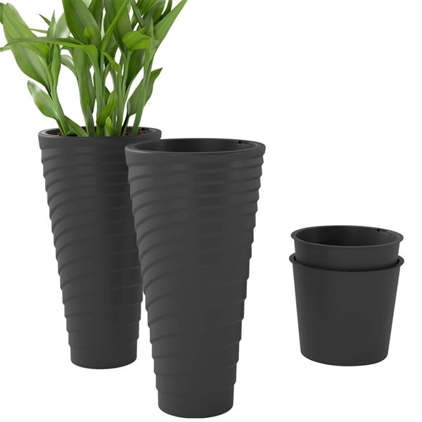 Outsunny Set of 2 29-in Black Stackable Planters
