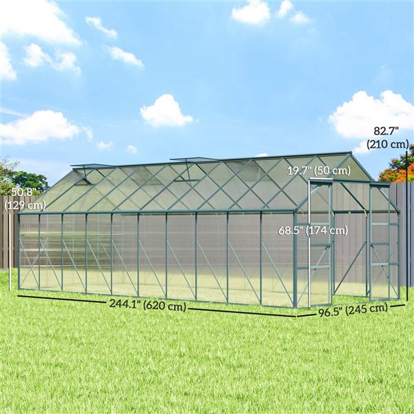 Outsunny 8.05 x 20.34 x 6.9-ft Green Polycarbonate Greenhouse with Rain Gutter