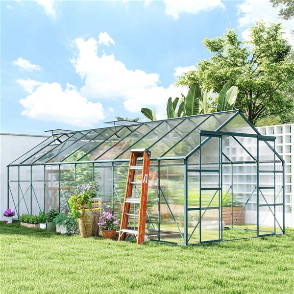 Outsunny 8.05 x 20.34 x 6.9-ft Green Polycarbonate Greenhouse with Rain Gutter