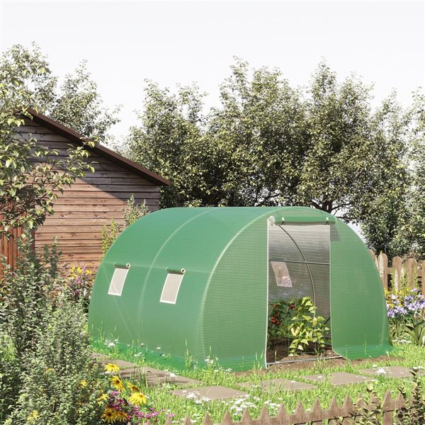 Outsunny 9.8 x 9.8 x 6.6-ft Green Walk-ft Greenhouse with Zipper Door