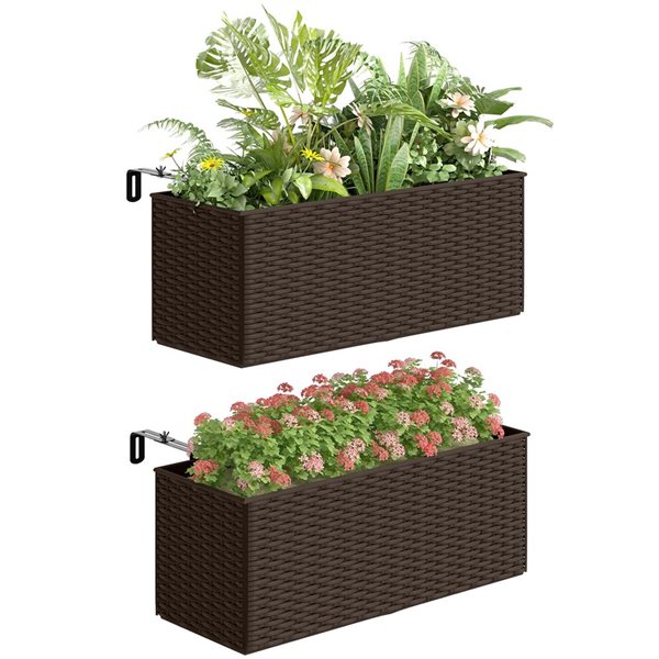 Outsunny 2-Piece Brown Hanging Railing Planter Box