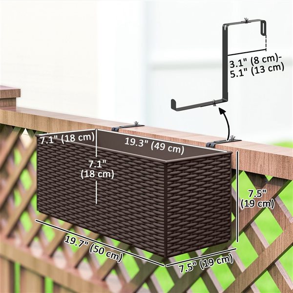 Outsunny 2-Piece Brown Hanging Railing Planter Box