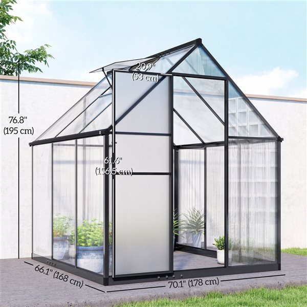 Outsunny 5.84 x 5.5 x 6.4-ft Polycarbonate Walk-ft Greenhouse with Rain Gutter