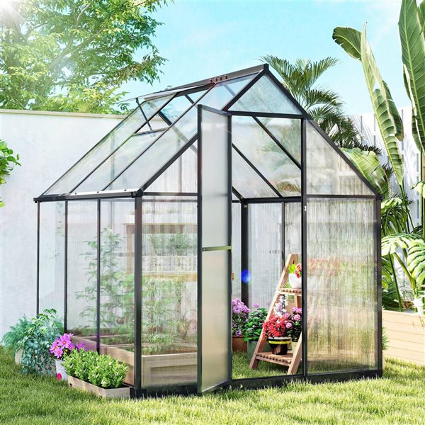 Outsunny 5.84 x 5.5 x 6.4-ft Polycarbonate Walk-ft Greenhouse with Rain Gutter