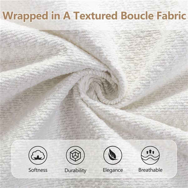 Best Selling Home Decor Modern King-Size Wood Boucle Upholstered Platform Bed w/ Thick Headboard/Footboard - White