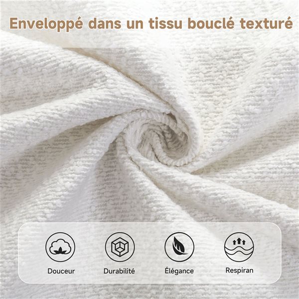 Best Selling Home Decor Modern King-Size Wood Boucle Upholstered Platform Bed w/ Thick Headboard/Footboard - White