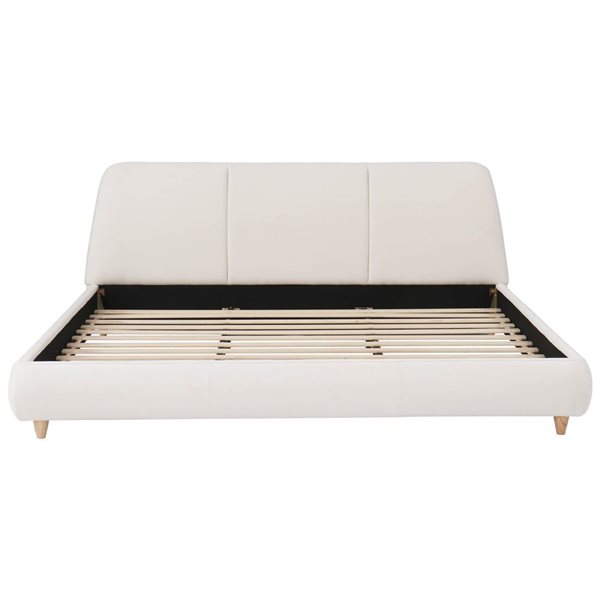 Best Selling Home Decor Minimalist Queen-Size Upholstered Wooden Bed Frame w/ Soft Headboard - White