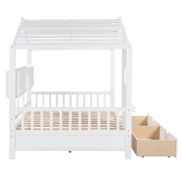 Best Selling Home Decor Kids Farmhouse Full-Size Wood House Bed w/ 2 Drawers and Storage Shelf - White