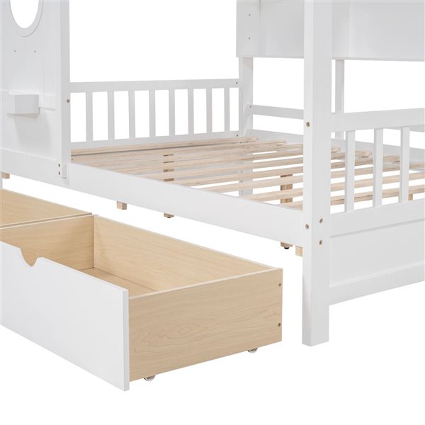 Best Selling Home Decor Kids Farmhouse Full-Size Wood House Bed w/ 2 Drawers and Storage Shelf - White