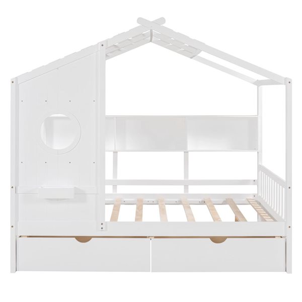 Best Selling Home Decor Kids Farmhouse Full-Size Wood House Bed w/ 2 Drawers and Storage Shelf - White