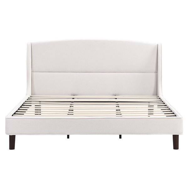 Best Selling Home Decor Classic Farmhouse King-Size Upholstered Wooden Platform Bed w/ Wingback Headboard - White
