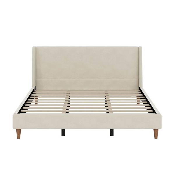 Best Selling Home Decor Modern King-Size Upholstered Wooden Platform Bed Frame w/ Wingback Headboard - Beige