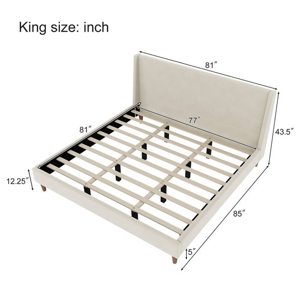 Best Selling Home Decor Modern King-Size Upholstered Wooden Platform Bed Frame w/ Wingback Headboard - Beige