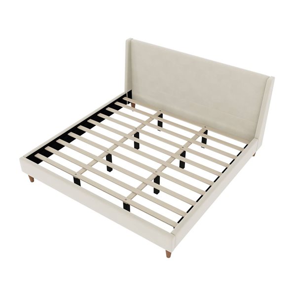 Best Selling Home Decor Modern King-Size Upholstered Wooden Platform Bed Frame w/ Wingback Headboard - Beige