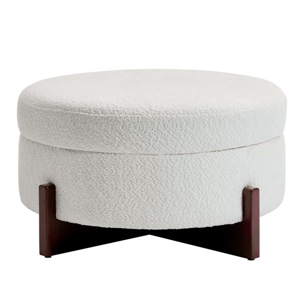 Best Selling Home Decor Modern Uplholstered Round Ottoman Coffee Table w/ Hidden Storage - White