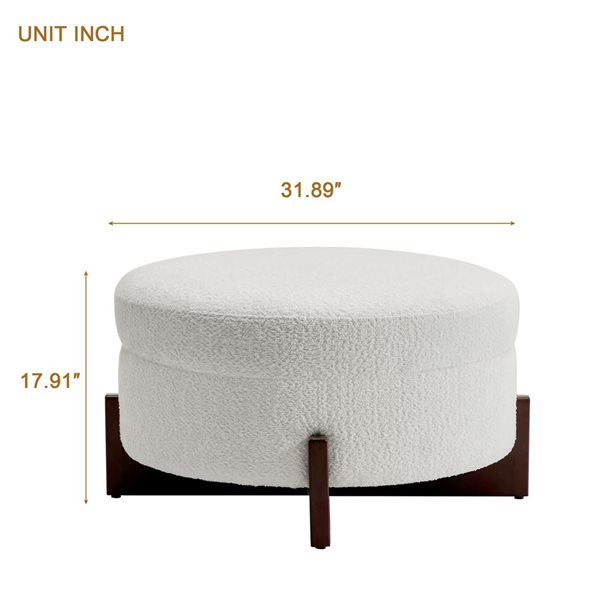 Best Selling Home Decor Modern Uplholstered Round Ottoman Coffee Table w/ Hidden Storage - White