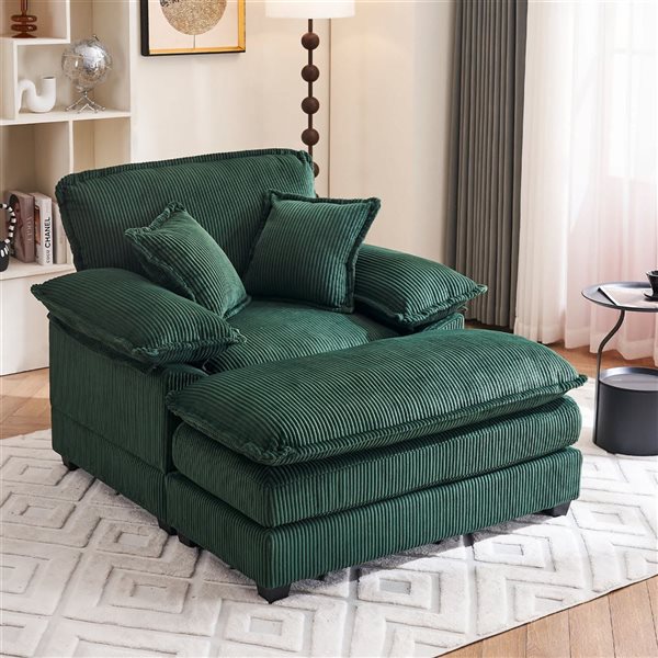 Best Selling Home Decor Modern Cloud Extra-Large Single Sofa w/ Reclining Seat and Ottoman - Green