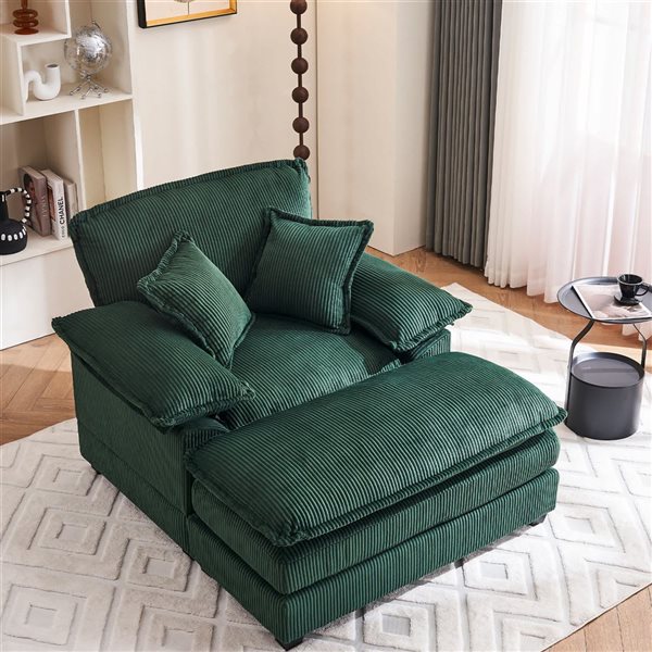 Best Selling Home Decor Modern Cloud Extra-Large Single Sofa w/ Reclining Seat and Ottoman - Green