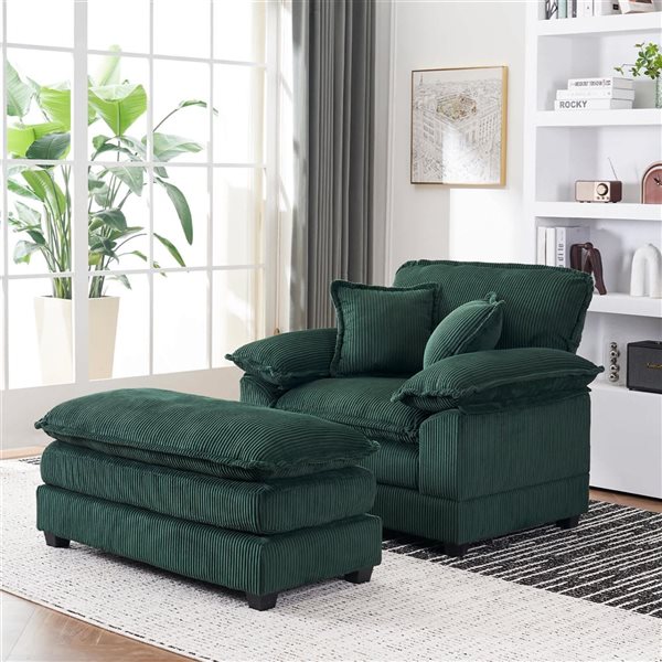Best Selling Home Decor Modern Cloud Extra-Large Single Sofa w/ Reclining Seat and Ottoman - Green