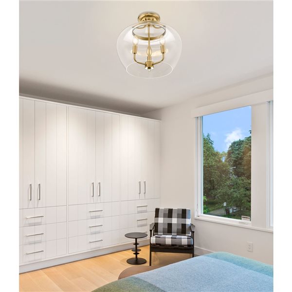 Z-Lite Joliet 3-Light 16-in 60 W Semi Flush Mount Ceiling Light w/ Clear Glass Shade - Burnished Brass