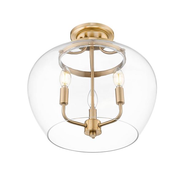 Z-Lite Joliet 3-Light 16-in 60 W Semi Flush Mount Ceiling Light w/ Clear Glass Shade - Burnished Brass